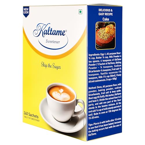 Image of KALTAME - Sweetener Non-Caloric Powder Sugar | Sucralose (Purity 98%) | 240 Sachets| Diabetes Friendly | Sugar Substitute | Sugar Replacer for Cooking & Baking