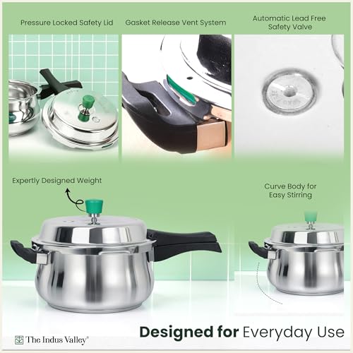 Image of The Indus Valley Stainless Steel Outer Lid Handi Pressure Cooker - Outer Lid | Induction Friendly | ISI-Certified, 100% Toxin-Free, Naturally Non-Stick, 3 Y Warranty (3.5 Litres)