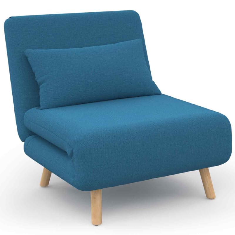 IDMarket - Sillón Convertible Romeo cama supletoria 1 plaza 80x190 cm Tela Azul Pato