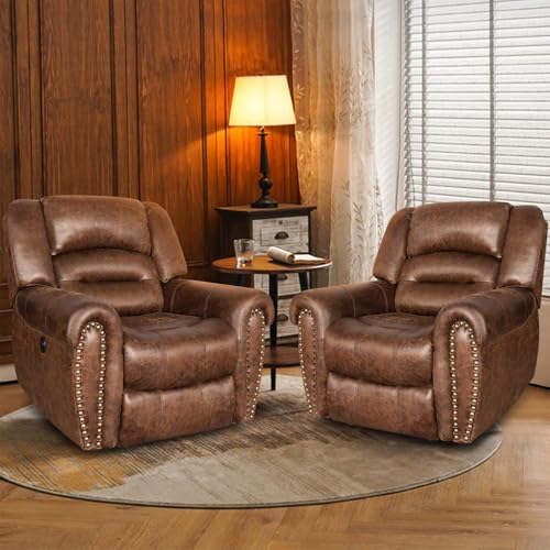 ANJ Electric Recliner Chair WBreathable Bonded Leather Classic Single Sofa Home Theater Recliner Seating WUSB Port Nut Brown product thumbnail 9