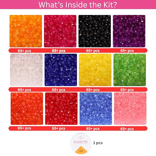 Image of ambitieux Bracelet Making Craft Kit 12 Types of Colorful 1400+ pcs of Plastic Beads with Elastic (Crystal)