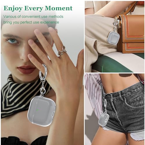 Image of for AirPods 4th Generation Case Cover 2024, Military-Grade Shockproof, Soft TPU Highly Transparent Anti-Yellowing for AirPods 4 Case with Cleaning Kit & Cute Round Buckle, Clear Black