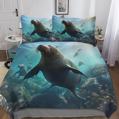 Parure de lit phoque microfibre thermorégulatrice King size 220x240cm