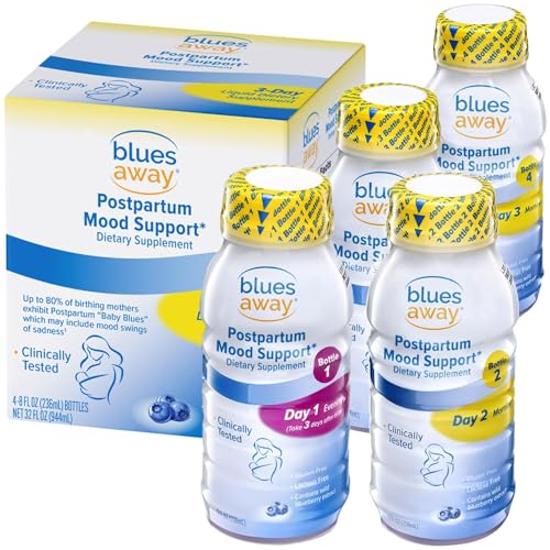 Image of Blues Away Postpartum Mood Support Drink - Breastfeeding Friendly Postnatal Hormone Balance for Women - 3-Day Liquid Dietary Stress Support Shake [4 Bottles]