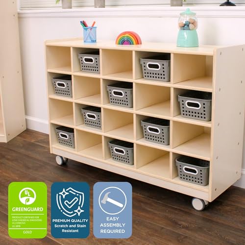 Image of Children's Factory Mobile 20-Section Cubby Storage, Toddler Playroom Shelves, Kids School Cubbies, Classroom & Daycare Organizer Furniture, DIY Assembly
