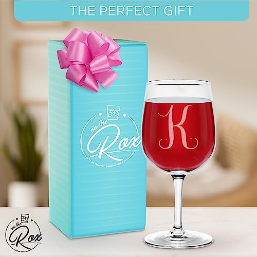 Monogrammed A-Z Wine Gifts for Women - 12.75 oz Engraved Personalized Wine Glass- Funny Wine Lover Monogram Gifts for Women - Unique Wine Glasses Gift Set (K) - Thumbnail 3
