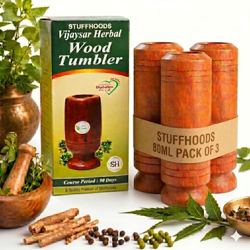 Image of Vijaysar Wooden Glass Tumbler for Diabetes Control, Set of 3, Vijaysar Heartwood Ayurvedic Glass /Tumbler, Indian Kino Tree Wooden Tumbler, Vijaysar Ki Lakdi Ka Glass, Vijaysar Herbal Tumbler-Pack of 3