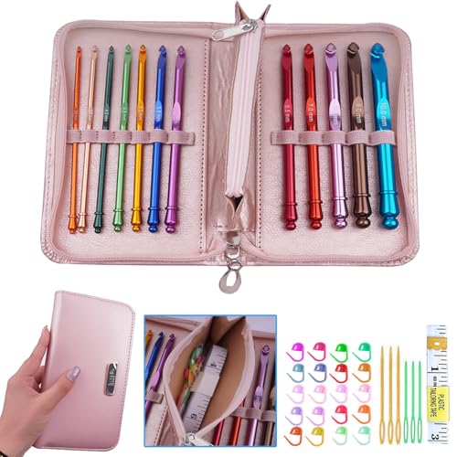 Image of Mdoker Inline Crochet Hook Set with Case Aluminum Ergonomic Crochet Hooks,Non-Slip Hooks for Arthritic Hands,Nice Gift for Women,3mm-10mm