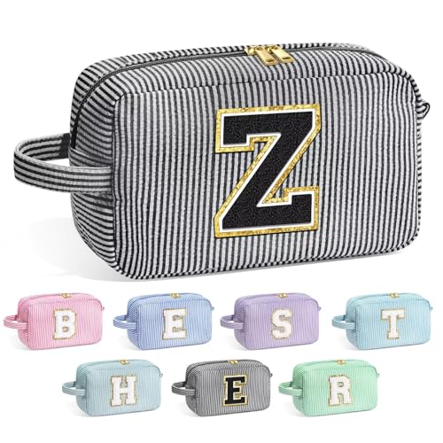 Image of YOOLIFE Travel Makeup Bag for Women - Initial Cosmetic Bag Toiletry Pouch Make Up Case for Women Friend Sister Teacher, Personalized Birthday Gifts for Women, Black Z