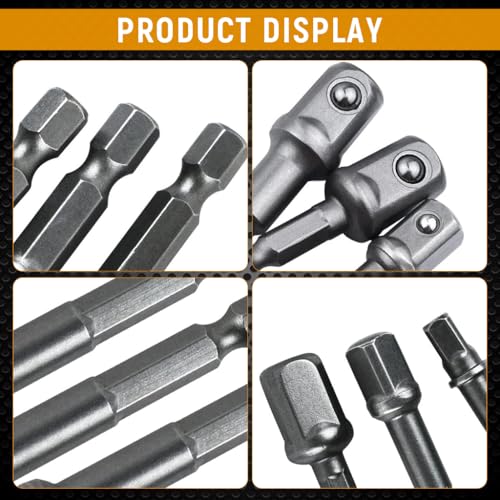 Image of Serplex 8PCS Drill Bit Adapter Set - 1 /4 inch, 3 /8 inch, 1 /2-Inch Hex Shank Impact Socket Adapters for Power Drill