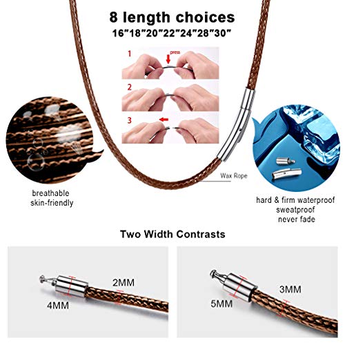 Faithheart Braided Leather Cord Necklace With Stainless Steel Durable Snap Clasp, 3Mm Men Women Diy Woven Wax Rope Chain For Pendant, 16 Inches Brown #TOP8