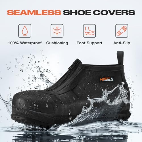 HISEA Zip-up Steel Toe Seamless Rubber Rain Boots Covers Waterproof Shoes Cover for Outdoor Mud Garden Work2