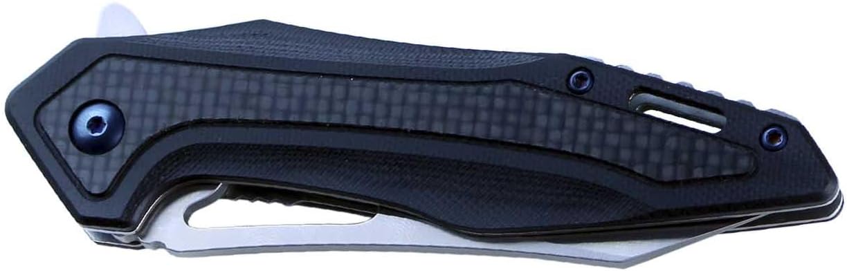 Joker JKR10010 Bearing Assisted Opening Knife, G10 / Carbon Fiber Handle in Black and 3.14 in. D2 Steel Blade, Overall Length 7.67 in.. Tool for fishing, hunting, camping and hiking.