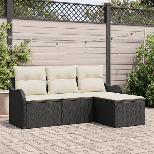 ZQQLVOO Ensemble de 4 canapés de jardin, avec coussins, en polyrotin, modulaire, pour jardin, relaxation, extérieur, noir