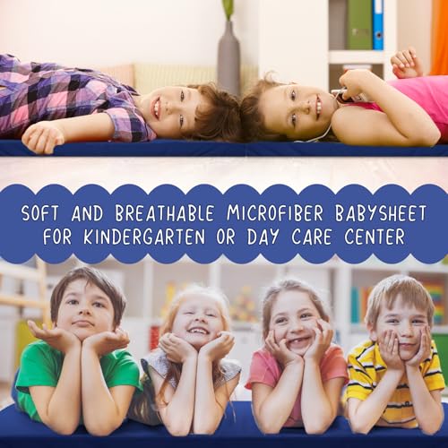 Image of VitalCozy 12 Pcs Daycare Cot Sheets for Sleeping Bulk 48 x 24 Inch Standard Size Preschool Soft Breathable Nap Rest Mat Crib Sheet for Kids Baby Boys Girls (Dark Blue)