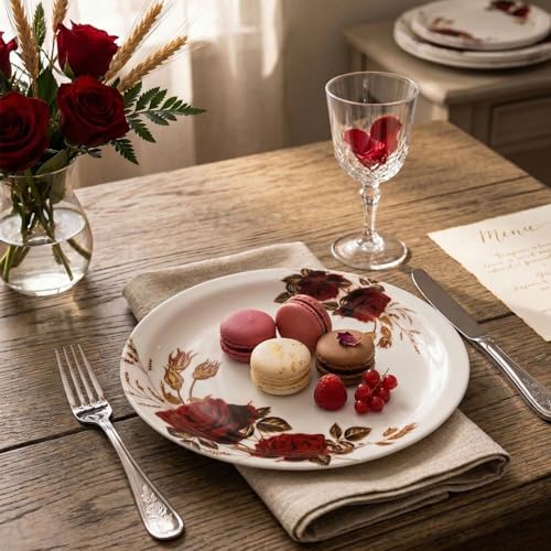 Image of Melamine Quarter Plates | Round Half Plate | Microwave Safe | Break Resistant | Plates for Snacks, Lunch, Dinner | Plates for Home, Office, Restaurant | Set of 6 | 7 Inch's (Red Rose)