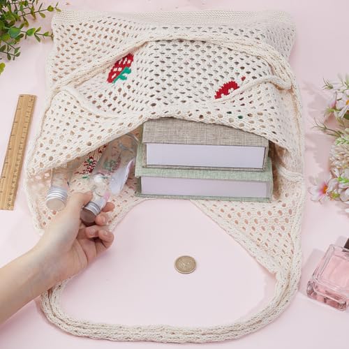 Image of GORGECRAFT Crochet Tote Bag Women Knitted Handbags Green Mango Pattern Retro Hollow Woven Shoulder Bags Boho Foldable