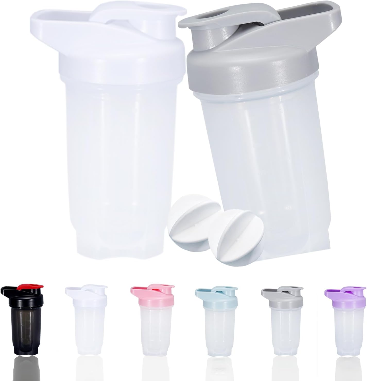 Shaker Bottle Protein Shakes Cup and 10-Ounce/300ML ShakerBottle with Whisk Balls, Protein ShakerBottles Set,Non-BPA plastic (Black+Grey(2PCS))