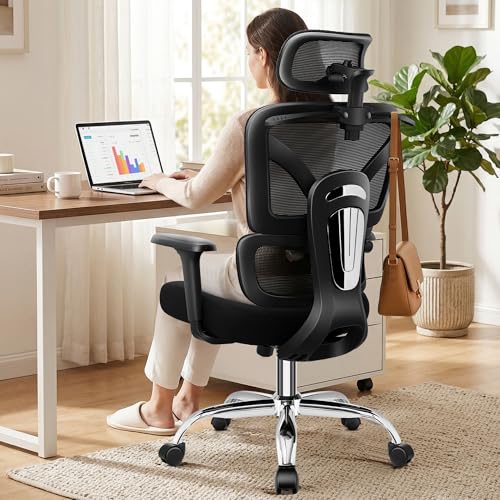 Image of Office Desk Chair, Ergonomic Office Chairs with Lumbar Support | Zoned Spine Support, Pressure Relief Back Support, 4.33'' Thick Foam Cushion, Computer Chair Comfy for Long Hours, Black