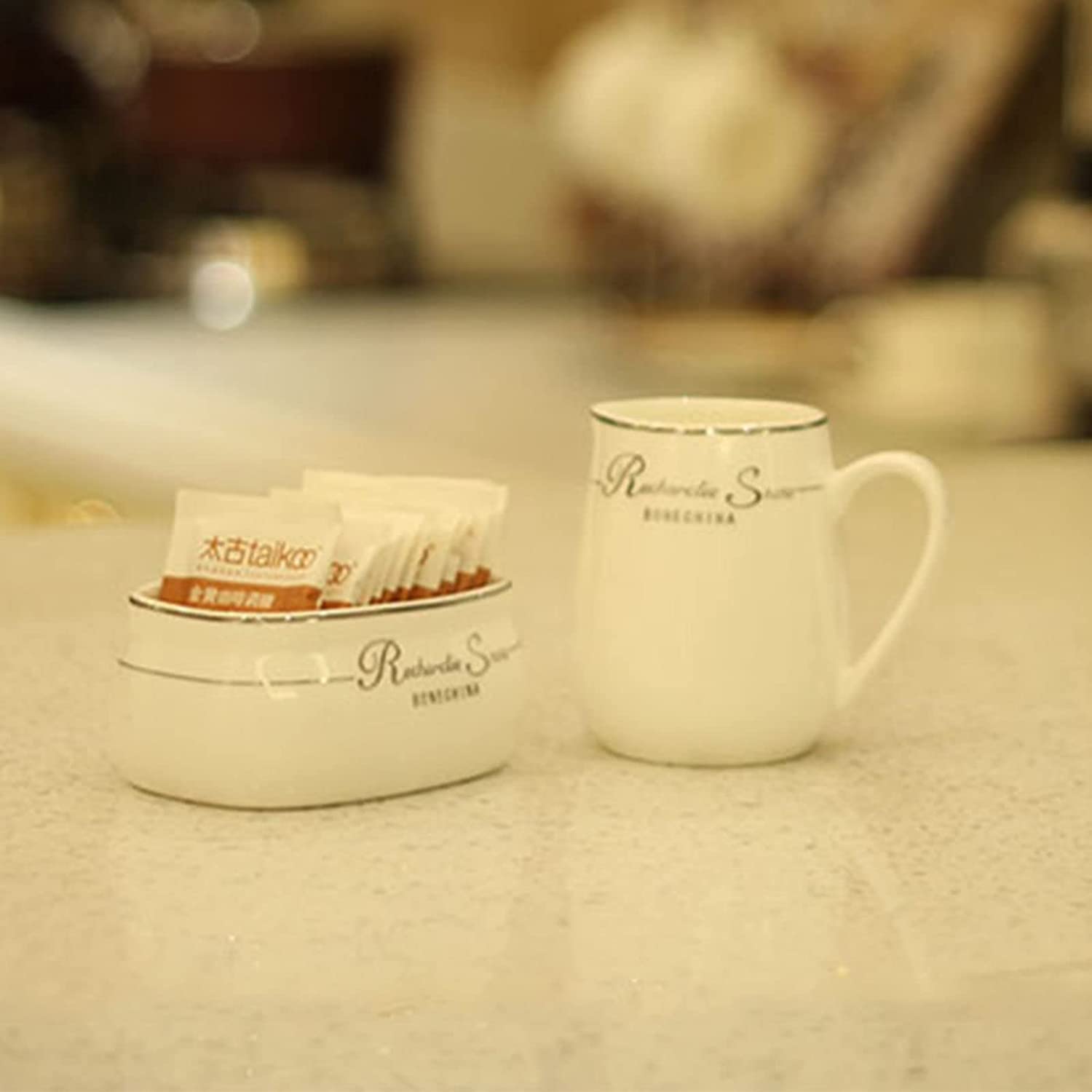sucrier à crème,Vaisselle en céramique, Sucrier en céramique avec Couvercle et Pot à Lait, Pot à crème et à Sucre, Pot à Sucre, Pot à café, Pot à Lait Blanc et sucrier