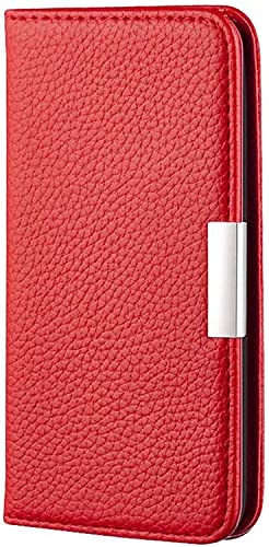 Étui portefeuille iPhone 13 Mini rouge en cuir litchi avec rabat magnétique et porte-carte