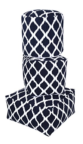 HOMESCAPES Navy and Natural Square Beancube Diamond Ikat Design with Filling - 60 x 60 x 30 cm