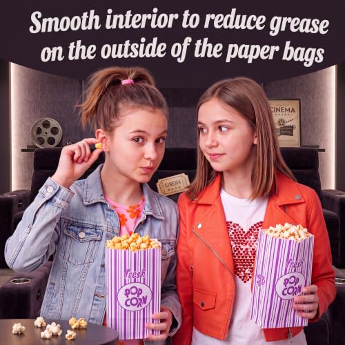 Image of Thenshop 200 Pcs Paper Popcorn Bags Flat Bottom 2 oz Disposable Film Individual Servings Oil Resistant Leak Proof Container Vintage Retro Purple and White Popcorn Sleeves Bags