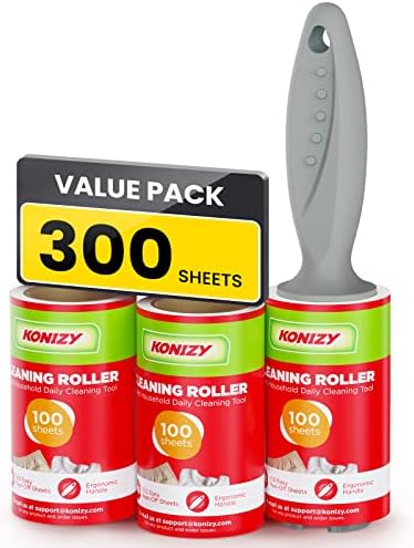 KONIZY Lint Rollers for Pet Hair Extra Sticky, 300 Sheets Mega Value Set Lint Roller with Upgraded Handle, 3 Rollers Portable Pet Lint Remover for Clothes, Furniture, Carpet, Dog & Cat Hair Removal