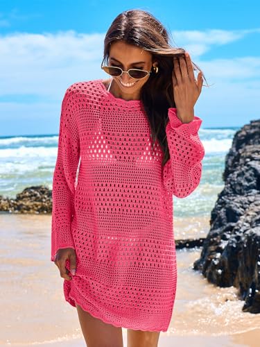 Image of ANRABESS Women Swimsuit Crochet Swim Cover Up 2026 Summer Bathing Suit Swimwear Mesh Knit Beach Dress Vacation Outfits