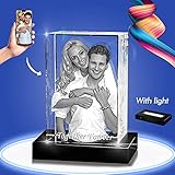 3D Crystal Photo - 3D Crystal Picture Cube Hand Cut - Personalized with Custom Engraving, Free LED Base Included - Engraved Crystal Photo as Memorable Gift and Keepsake, Medium Portrait