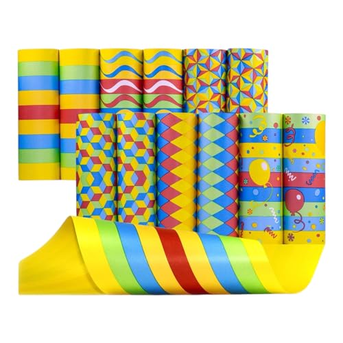 ARKRAFT Serpentine Luftschlangen 12 Rollen Mehrfarbig Gestreift und Gemustert, Party-Dekoration für Karneval und Geburtstag (P12 Mix)