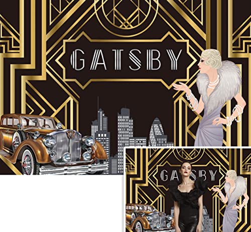 Fond de Photographie sur Le thème de Gatsby Célébration Adulte Rétro Années folles Années 20 Années 20 Fête Art Décor Joyeux 1er Anniversaire Décoration de Mariage Photos Toile de Fond (2,1 x 1,5 m)