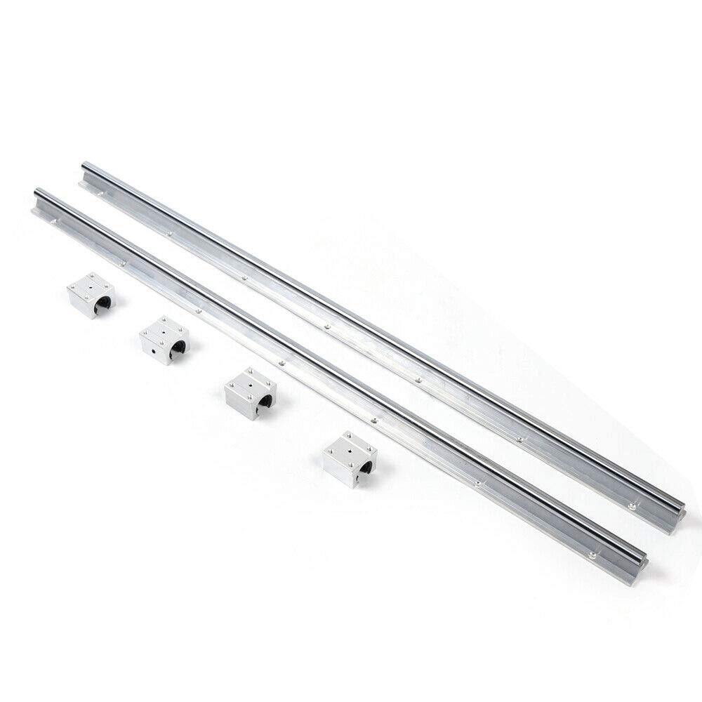 Kaibrite Lot de 2 rails linéaires SBR16 - Rail de guidage linéaire - Avec 4 blocs coulissants SBR16UU (1500 mm) - Argenté - Métal