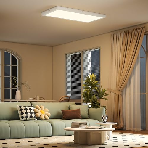 HOMCOM Set 2 Plafoniere LED Sottili dal Design Minimal e Moderno con Colore Regolabile, Lampadario LED in Acciaio e Plastica, 60x30x3.7 cm, Bianco