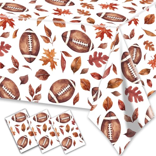 Image of CMUSKO 3Pcs Football Tablecloths-Fall Football Themed Party Decorations Autumn Maple Leaves Sports Game Rectangle Plastic Table Covers