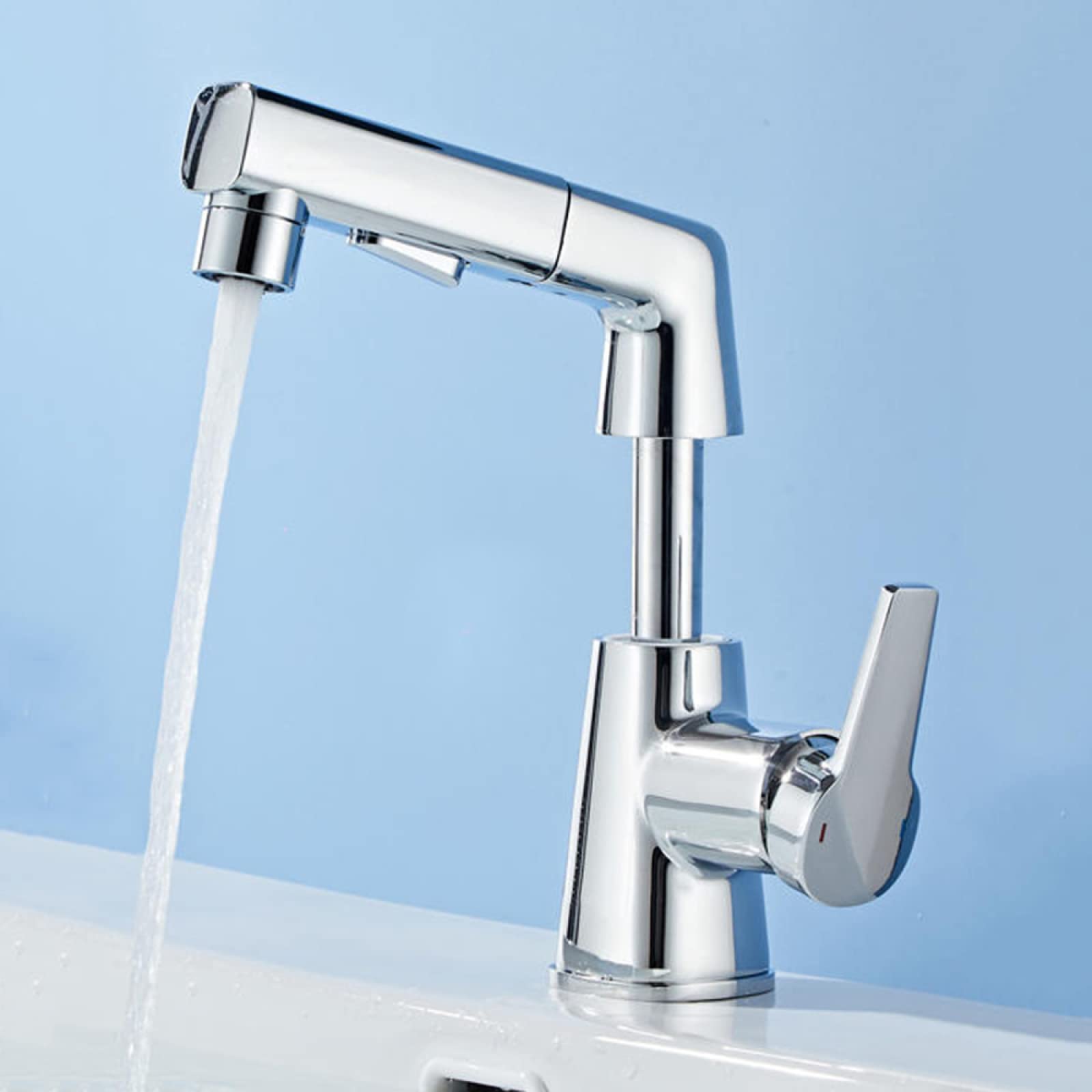 Mitigeur de lavabo monotrou en laiton chrome avec bec rotatif 360 et douchette amovible