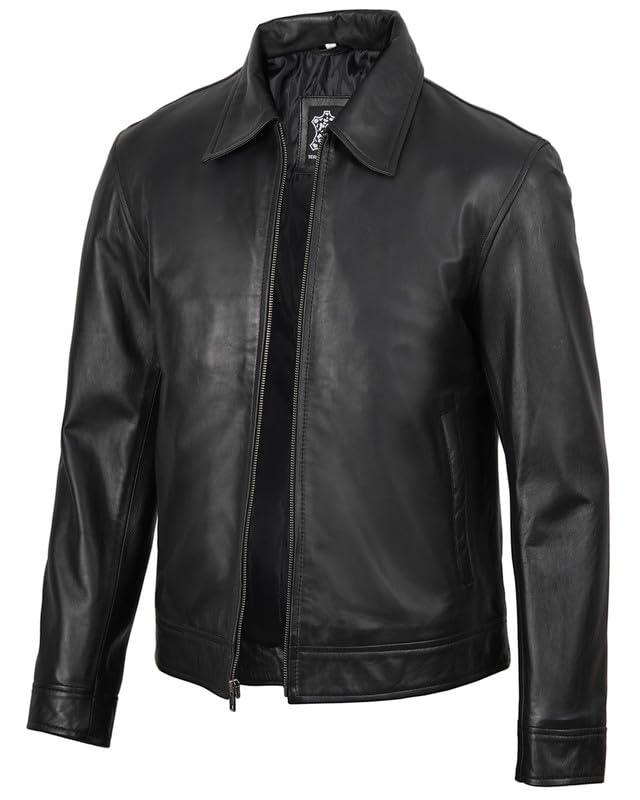 Image of Blingsoul Vintage Real Lambskin Leather Jacket For Mens - Moto Style Classic Shirt Collar Leather Jacket Men