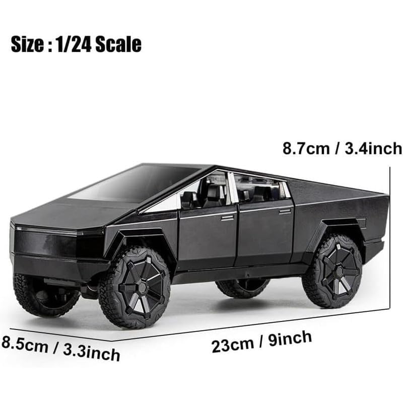 Image of Model 1:24 Big Tesla Cybertruck Model Alloy Metal Pull Back Die-cast Car Openable Doors with Sound and Light Vehicle Car Toy for Kids - Multicolor