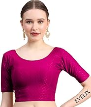 EVELIX Readymade Blouse Stylish Design Blouses for Women Stretchable Saree, Choli and Lehenga Cotton Stretch Sizes Round Scoop Neck Half Sleeve Blouse