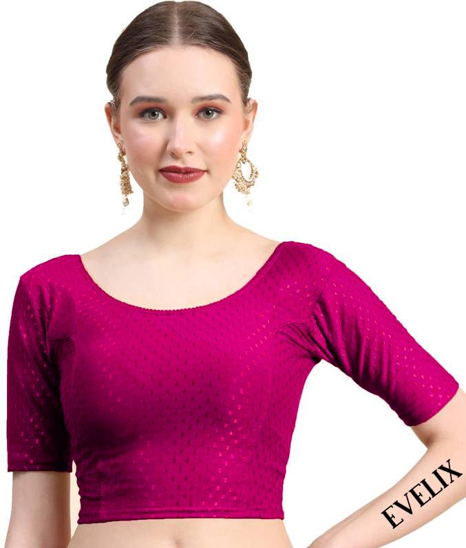 evelix Readymade Blouse Stylish Design Blouses for Women Stretchable Saree, Choli and Lehenga Cotton Stretch Sizes Round Scoop Neck Half Sleeve Blouse-picture-32