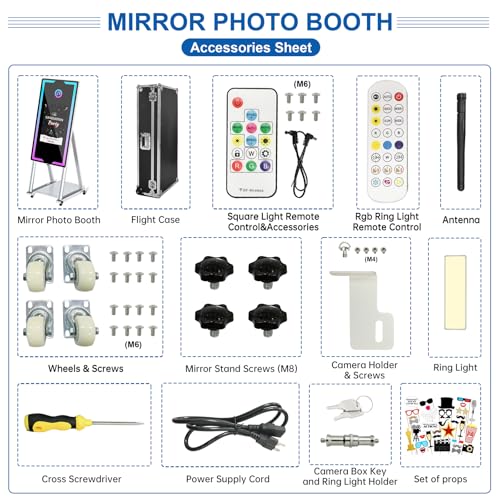 Image of Magic Mirror Photo Booth 40-22in Interactive Touch Screen DSLR Photo Booth Machine Remote Control RGB Light Idea Instant Printing and Share for Event Rental Party (White)