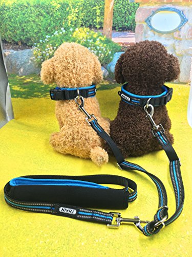 最安値 Thain 犬 リード 2頭引きリード ラクラクお散歩用 多頭飼い ツインリード 2匹 小型犬 可愛い 汚れても洗える 犬のリード 3m反射材料 絡まないリード リード犬 便利なペット用品 ブルー の価格比較