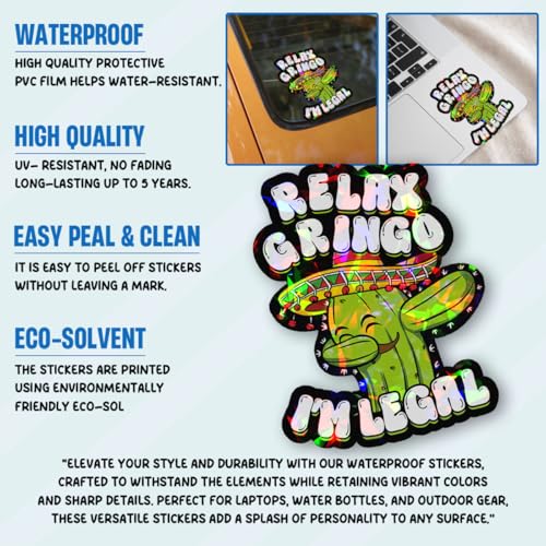 Image of 3 Pcs Relax Gringo Im Legal Sticker, Relax Gringo Im Legal Sticker for Car, Relax Gringo Calcomanias De Mexico Funny Immigrant Calcomanias Mexico Mexican Cactus Stickers for Truck Car Helmet (G1 HO)