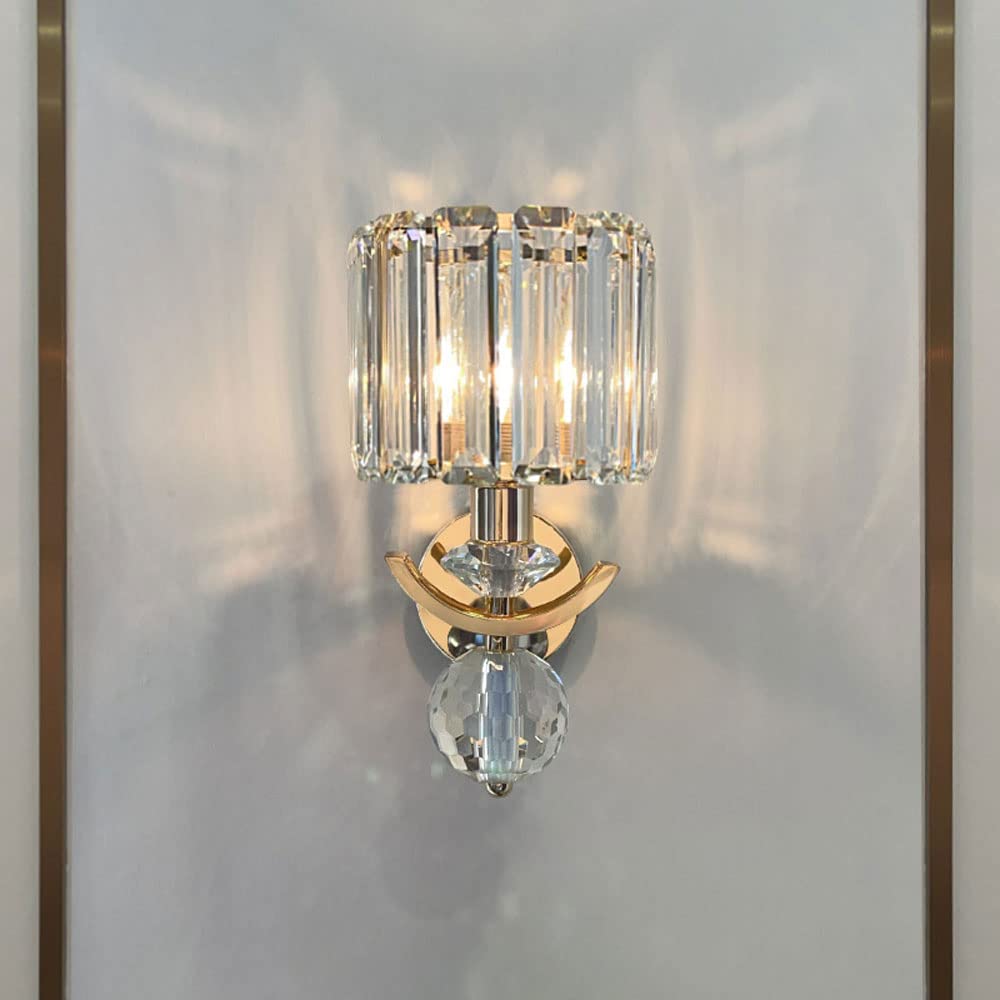 Kryształowy jasnozłoty metalowy kinkiet postmodernistyczna montowana, oprawa oświetleniowa zagłówka E14, lampy dekoracyjne do salonu, sypialni, lampki do mycia ścian wewnętrznych