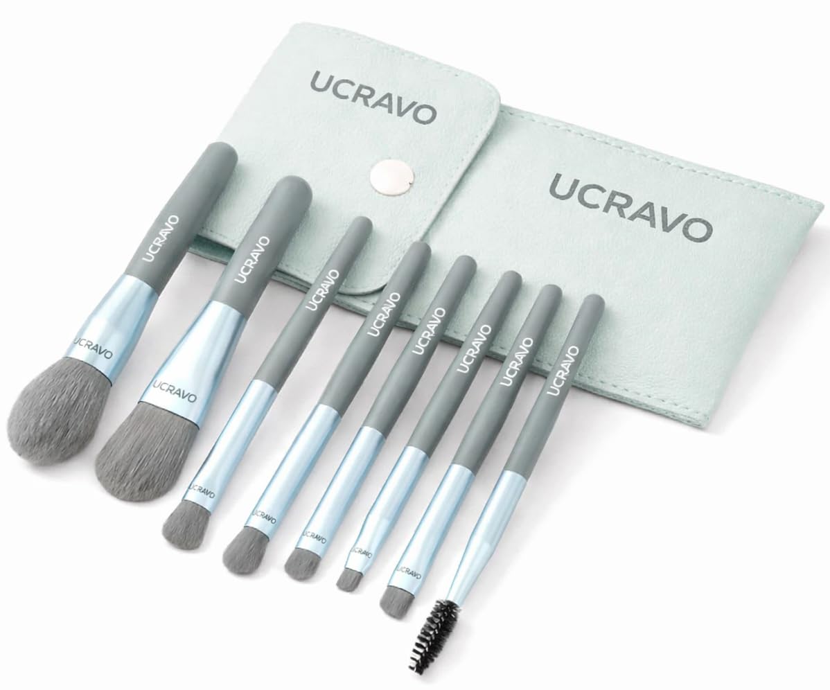 UCRAVO 8-Piece Professional Makeup Brush Set with Travel Leather Pouch Ultra Soft Synthetic Bristles for Foundation, Blending, Blush, Eyeshadow, and Eyebrows Premium Cosmetic Tool Kit for Beginners-image-12