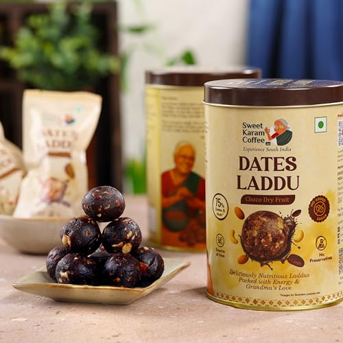 Image of Sweet Karam Coffee Dates Laddu - 180g (12 Pieces) | Dry Fruit Ladoo with Dates, Nuts & Cocoa | No Added Sugar | Protein & Fiber Rich Guilt-Free Snack | Healthy Indian Mithai | Ideal for Everyday Snacking