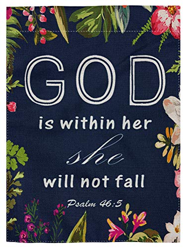 pingpi Christian Quotes Double Sided Burlap Garden Flag 12.5"x18",Bible Verses God is Within Her She Will Not Fall Psalm 46:10