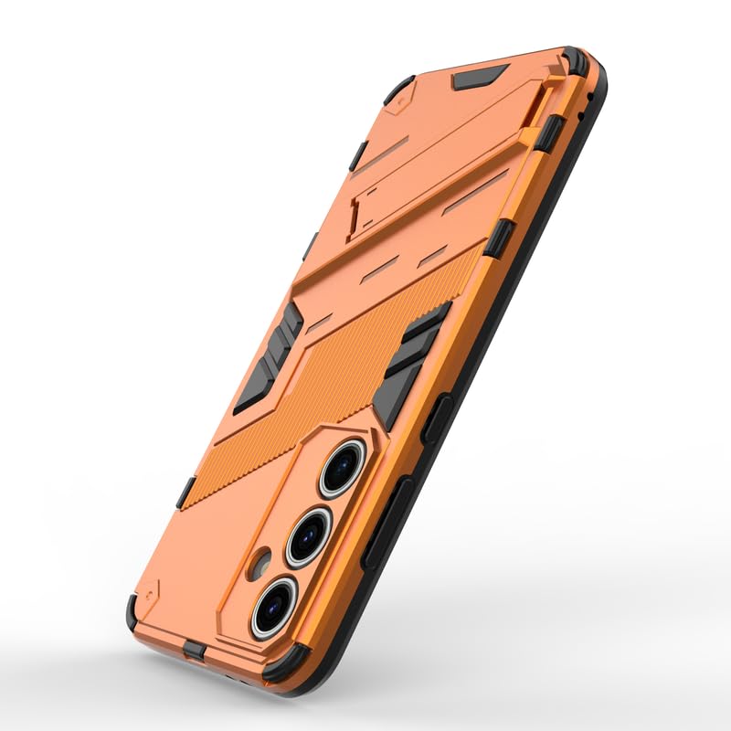 Image of Casodon Rugged Hard Back Case Cover for Samsung Galaxy S24 FE - Military-Grade Armor with Screen & Camera Guard, Dual-Layer Shockproof Design, Raised Edges, and Built-in Kickstand - Pumpkin Orange