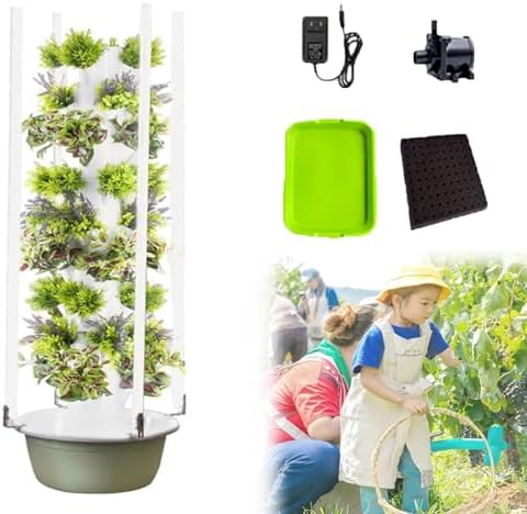 Hydroponic Tower Growing System with Foldable LED Light - Vertical Hydroponic Garden for Herbs, Fruits & Vegetables - 5-Layer Auto Water Circulation Tower