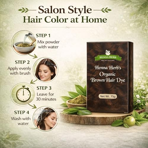 Image of Henna Herb Herbal Hair Colour Dark Brown | Ammonia Free Natural Hair Dye | 100% Grey Coverage | Organic & Chemical Free Hair Colour Brown for Men & Women | Long Lasting Brown Hair Dye